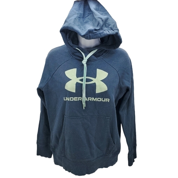 Under Armour Hoodie Womens XS Dark Green Fleck Rival Fleece Logo Raglan - Picture 1 of 9
